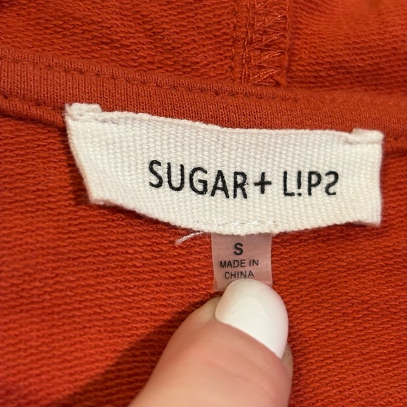 Trendy SUGAR+L!PS Red-Orange Cropped Hoodie Sweatshirt - Picture 2 of 8